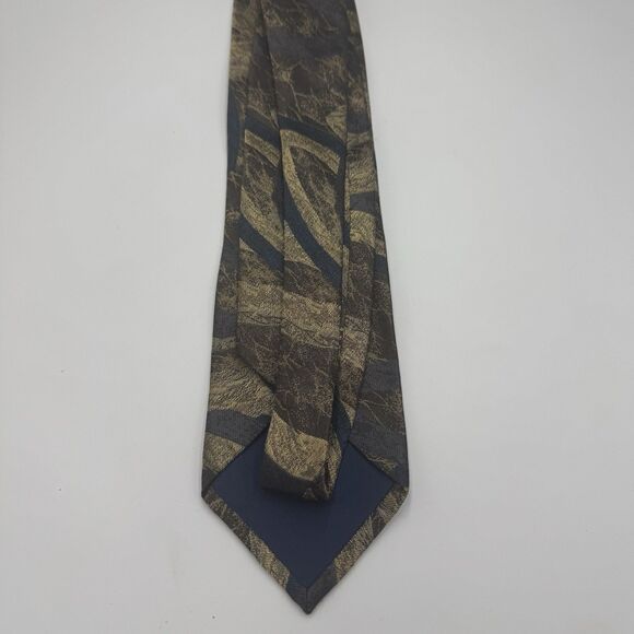 GIANNI VERSACE Tie Navy Gray Silver Brown Geometric Pattern 100% Silk Japan - Picture 2 of 4